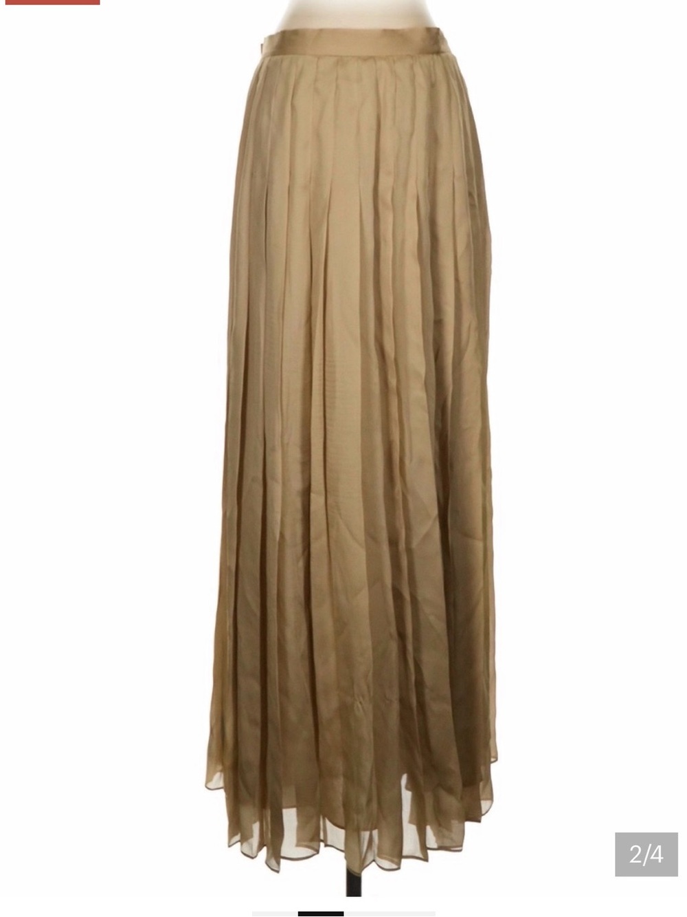 Ralph Lauren Blue Label 100% Silk Pleated Maxi Skirt Gold Tan Size 2 Formal Long - Picture 2 of 4